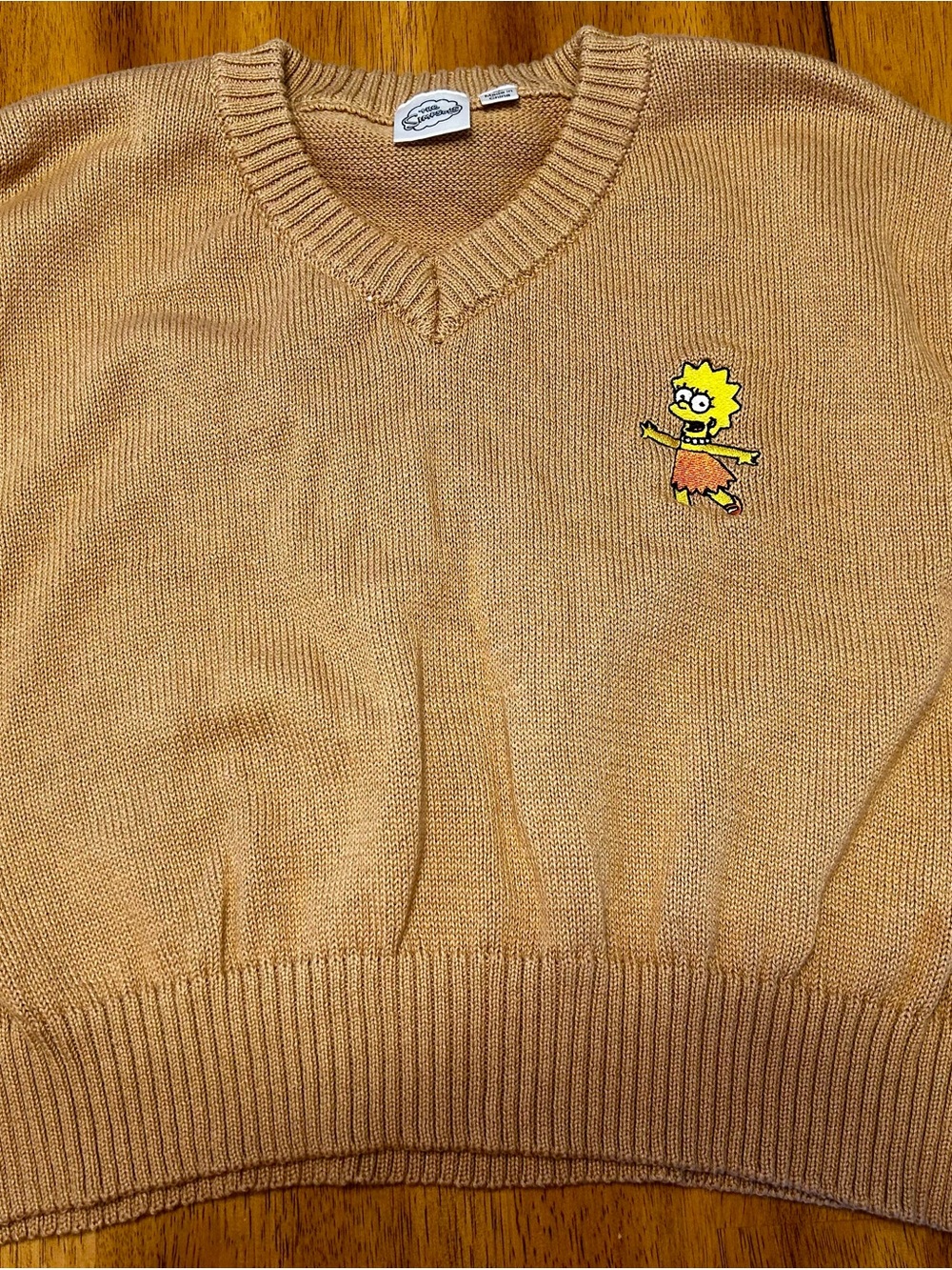 Classic Tan V-Neck Vest with Embroidered Lisa Simpson Character